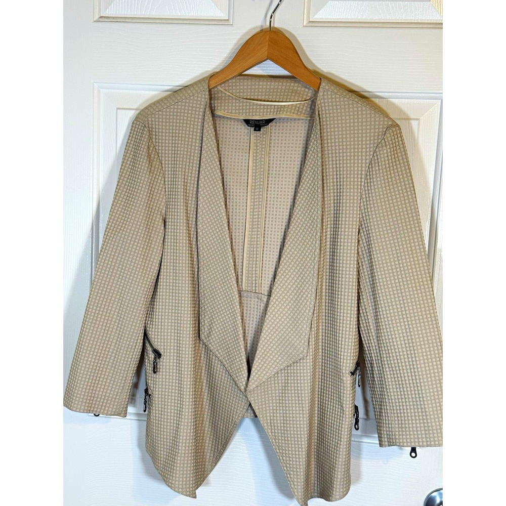 Renuar oatmeal preppy Textured Open Front blazer Size 10 preppy career luxe